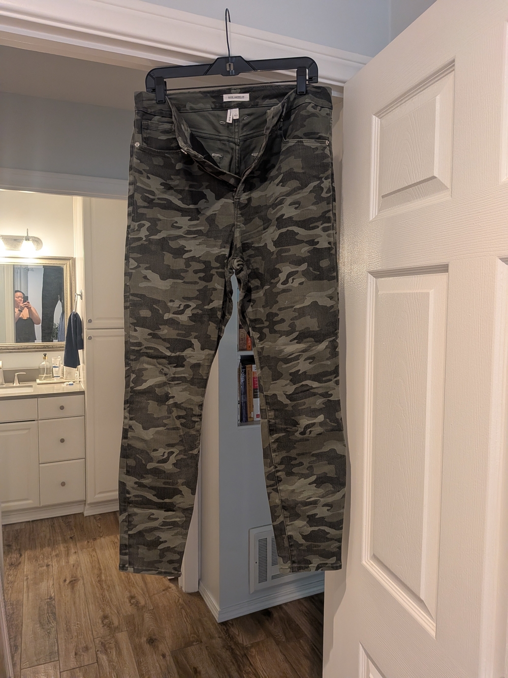 Good American Olive Camo Skinny Jeans